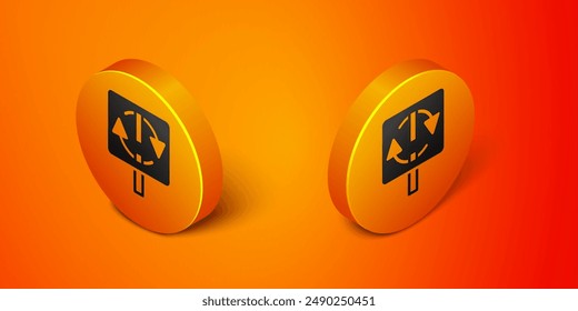 Isometric Recycle symbol icon isolated on orange background. Circular arrow icon. Environment recyclable go green. Orange circle button. Vector