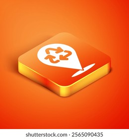 Isometric Recycle symbol icon isolated on orange background. Circular arrow icon. Environment recyclable go green.  Vector