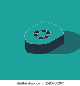 Isometric Recycle symbol inside shield icon isolated on green background. Eco protection sign.  Vector Illustration