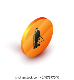 Isometric Recycling plastic bottle icon isolated on white background. Orange circle button. Vector Illustration