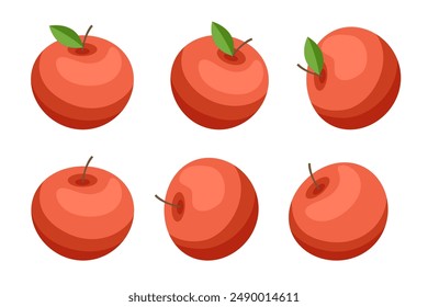 Isometric red apples isolated on white background. Apples juicy fruits. Rich in fibre and antioxidants, they offer a sweet, refreshing taste and are versatile for eating raw, cooking, or juicing