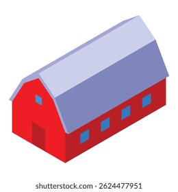 Isometric red barn building standing on farm for agricultural production