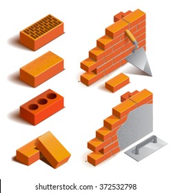 Isometric red brick wall