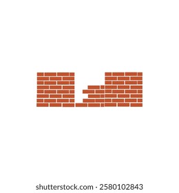 Isometric red brick wall icon vector graphics