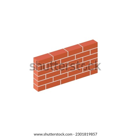 Isometric red brick wall icon vector graphics