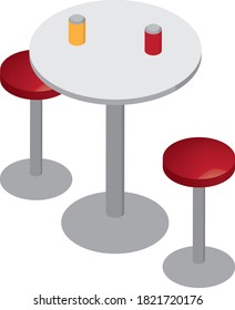 Isometric Red Cafe Stool And Table