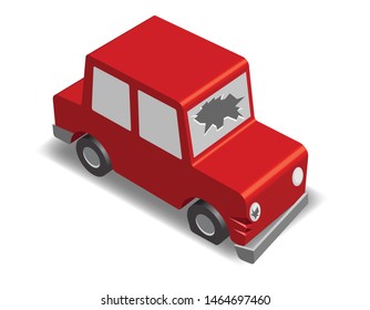 isometric red car crashed, vector illustration