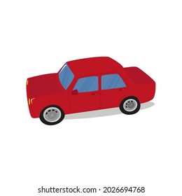 Modelo de auto rojo isométrico aislado en un fondo blanco. Ilustración de vectores de diseño gráfico de juguetes para niños de coches rojos