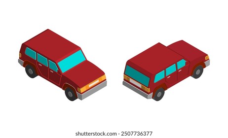isometric red  car off-road vector illustration 