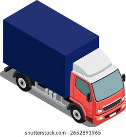 Isometric Red Delivery Truck Vector – Cargo Transport Vehicle Illustration