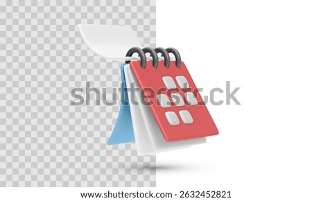 Isometric Red Desk Calendar with Spiral Binding and Flipping Pages for Event Reminder or Planning. Vector Illustration.