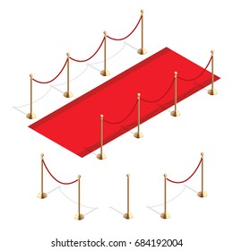 Isometric Red Event Carpet And Barrier Rope Isolated On A White Background 