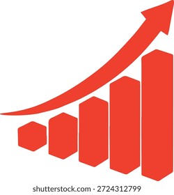Gráfico isométrico de crecimiento rojo con flecha ascendente: Ilustración vectorial del rendimiento financiero