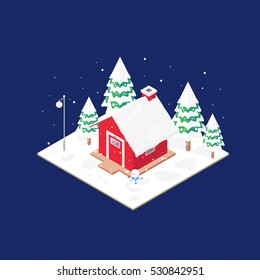 isometric red home and snow, vector