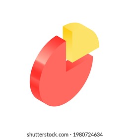 Isometric Red Icon. Modern Flat Vector Illustration. Pie Chart Sign. Social Media Template.