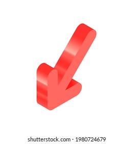 Isometric Red Icon. Modern Flat Vector Illustration. Arrow Down Sign. Social Media Template.