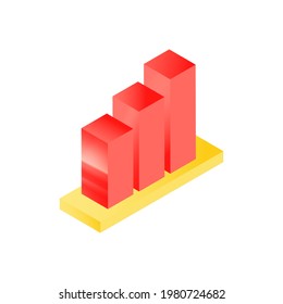 Isometric Red Icon. Modern Flat Vector Illustration. Bar Chart Sign. Social Media Template.