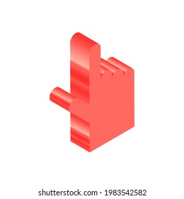 Isometric Red Icon. Modern Flat Vector Illustration. Point Finger Sign. Social Media Template.