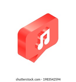 Isometric Red Icon. Modern Flat Vector Illustration. Musical Note Symbol. Social Media Template.