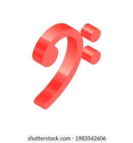 Isometric Red Icon. Modern Flat Vector Illustration. Bass Clef Sign. Social Media Template.