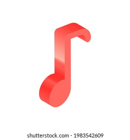 Isometric Red Icon. Modern Flat Vector Illustration. Musical Note Sign. Social Media Template.