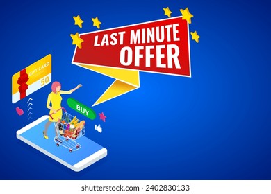 Isometric red last minute offer button sign, Sale timer tag. Sale banner or Promotion Online shopping store