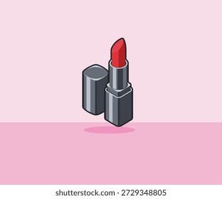 Ilustração de vetor de maquiagem de batom vermelho isométrico mostrando um produto cosmético elegante, perfeito para marca de beleza, promoção de maquiagem e designs de moda.
