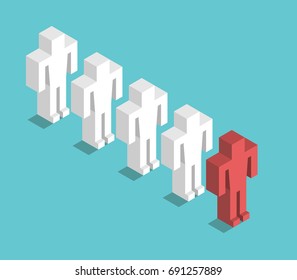 Isometric red man leading many white ones. Leadership, management and team concept. Flat design. EPS 8 compatible vector illustration, no transparency, no gradients