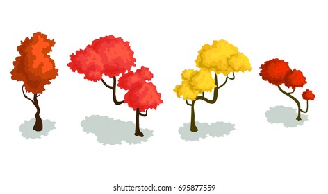 Isometric red orange and red trees on white
