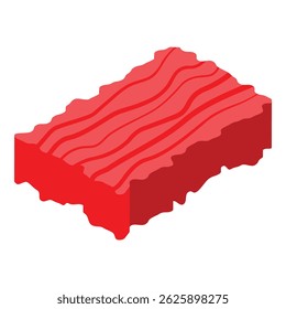 Isometric red rectangular piece of meat for cooking icon isolated on white background