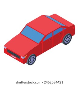 Ilustración isométrica del coche sedán rojo con el Diseño gráfico de Vector 3d moderno y la proyección plana desde la vista superior en estilo colorido de moda, perfecto para la tecnología de Web y el arte conceptual automotriz