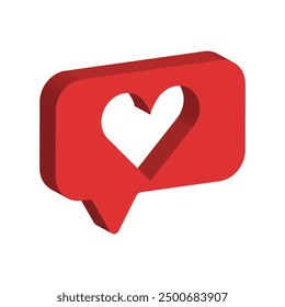 Isometric Red Social Media Vector Icons, Like, Direct Message, Send symbol, Graphic elements for App in Flat style, Internet illustration, Heart shape, Vector stock