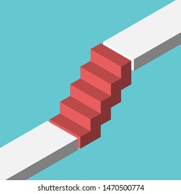 Isometric red steps bridging gap between two levels. Abrupt career ladder, sudden rise, growth and challenge concept. Flat design. EPS 8 vector illustration, no transparency, no gradients