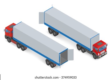 Isometric red truck without a trailer on a white background