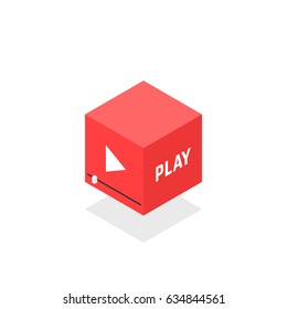 isometric red video player icon. concept of streaming or broadcasting television popular symbol and entertainment emblem. flat style trend modern logotype graphic design isolated on white background