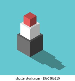 Isometric red, white, black cubes stacked on turquoise blue. Hierarchy, leadership, management, childhood and education concept. Flat design. EPS 8 vector illustration, no transparency, no gradients