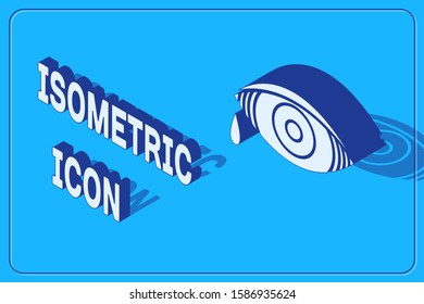 Isometric Reddish eye due to viral, bacterial or allergic conjunctivitis icon isolated on blue background.  Vector Illustration