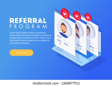 Isometric Referral Marketing Concept, Referral Program Strategy, Referring Friends, Network Marketing