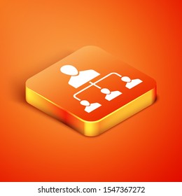 Isometric Referral marketing icon isolated on orange background. Network marketing, business partnership, referral program strategy.  Vector Illustration