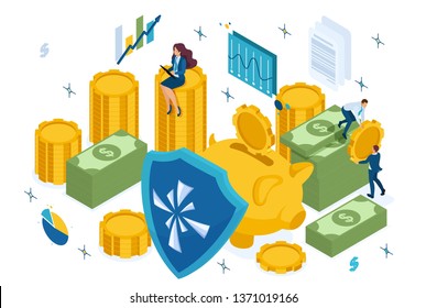 Isometric reliable protection of your money, bank deposit, security. Concept for web design.