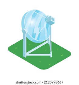 Isometric renewable wind power green energy sources composition with isolated image of mirror unit vector illustration