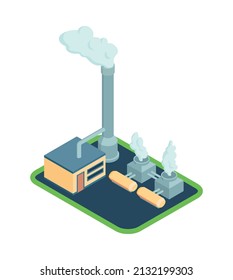 Isometric renewable wind power green energy sources composition with view of factory buildings vector illustration