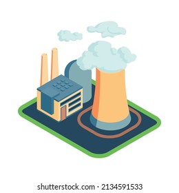 Isometric Renewable Wind Power Green Energy Sources Composition With View Of Factory Buildings Vector Illustration