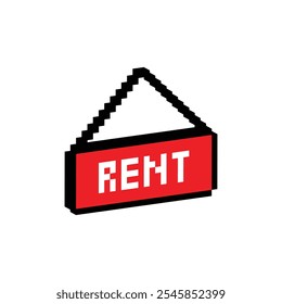 isometric rent icon 8 bit, pixel art icon for game logo.