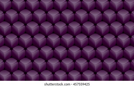Isometric Repeating Cube Based Wallpaper Pattern - Dark Purple Colored Elements on Black Background - 3d Illusion Gradient Graphic
