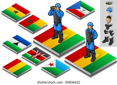 isometric representation of international military observer on button flag