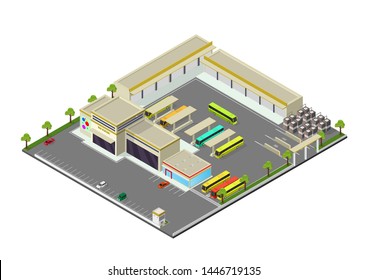 isometric representing bus station. vector illustrations