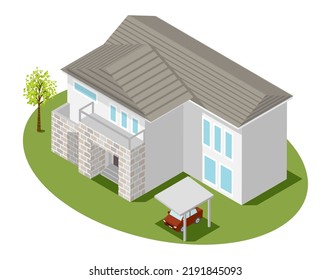 Isometric residential house - Brick balcony