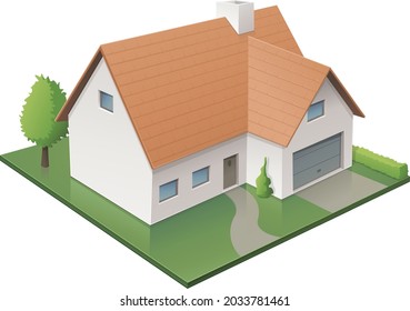 Isometric Residential Suburban Pavilion And Its Garden (cutout)