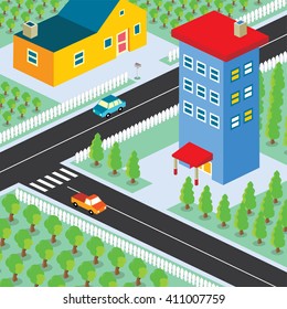 isometric residential view cartoon